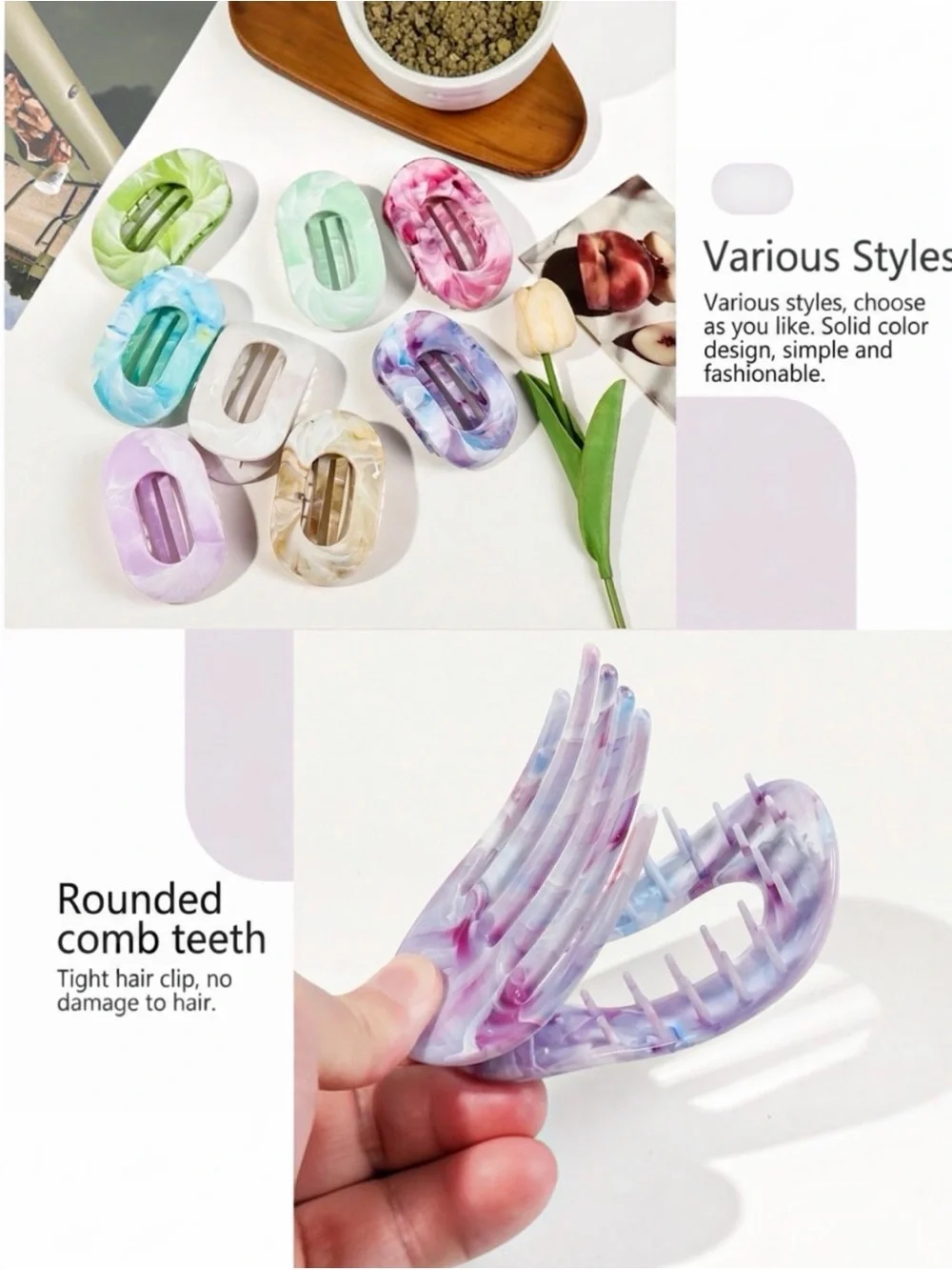 Marble  Oval Hair Claw Clip PICK 1